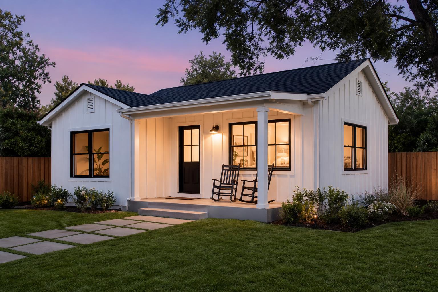In-law suite exterior with warm lighting