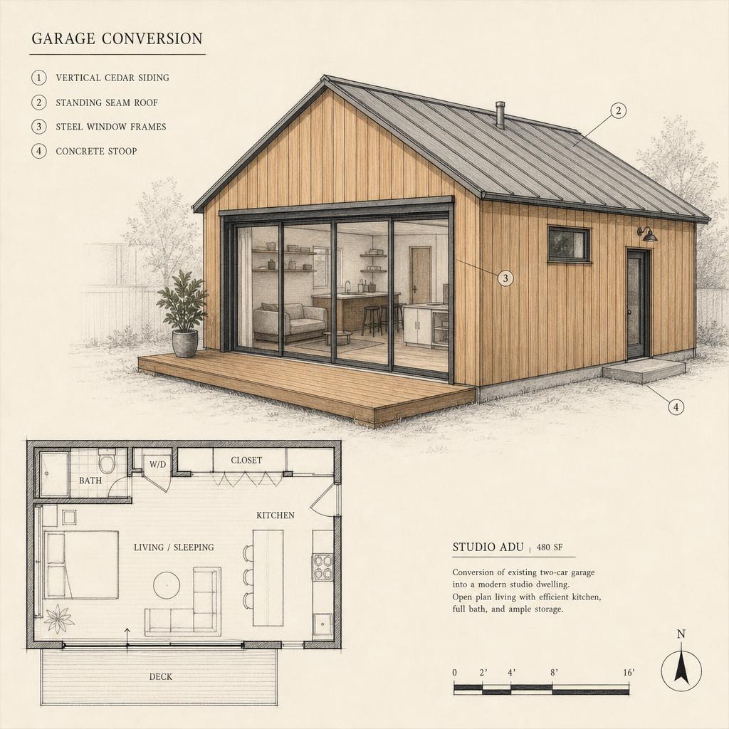 Architectural drawing of the garage conversion