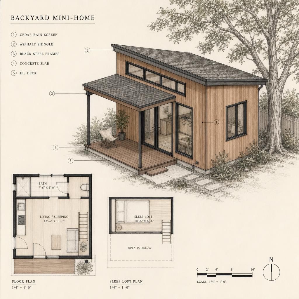 Architectural drawing of the backyard mini-home