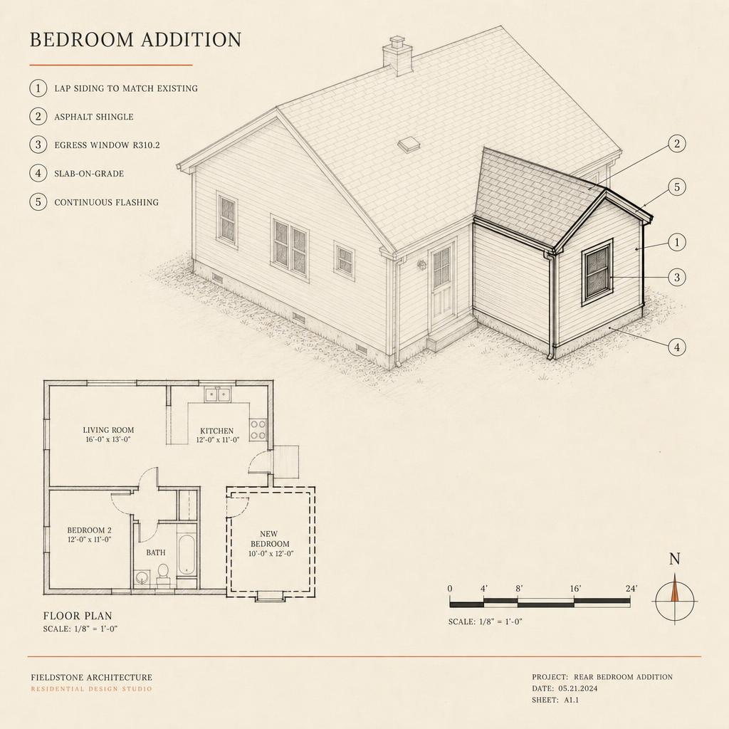 Architectural drawing of the bedroom addition