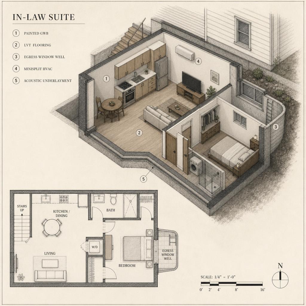 Architectural drawing of the in-law suite